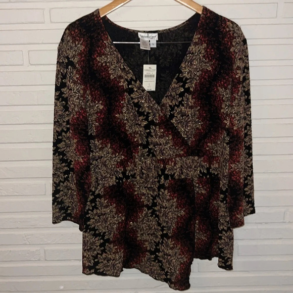 Coldwater Creek Brown and Red Floral Stretchy Fall Tunic Top, Women’s Size Large - Picture 1 of 5